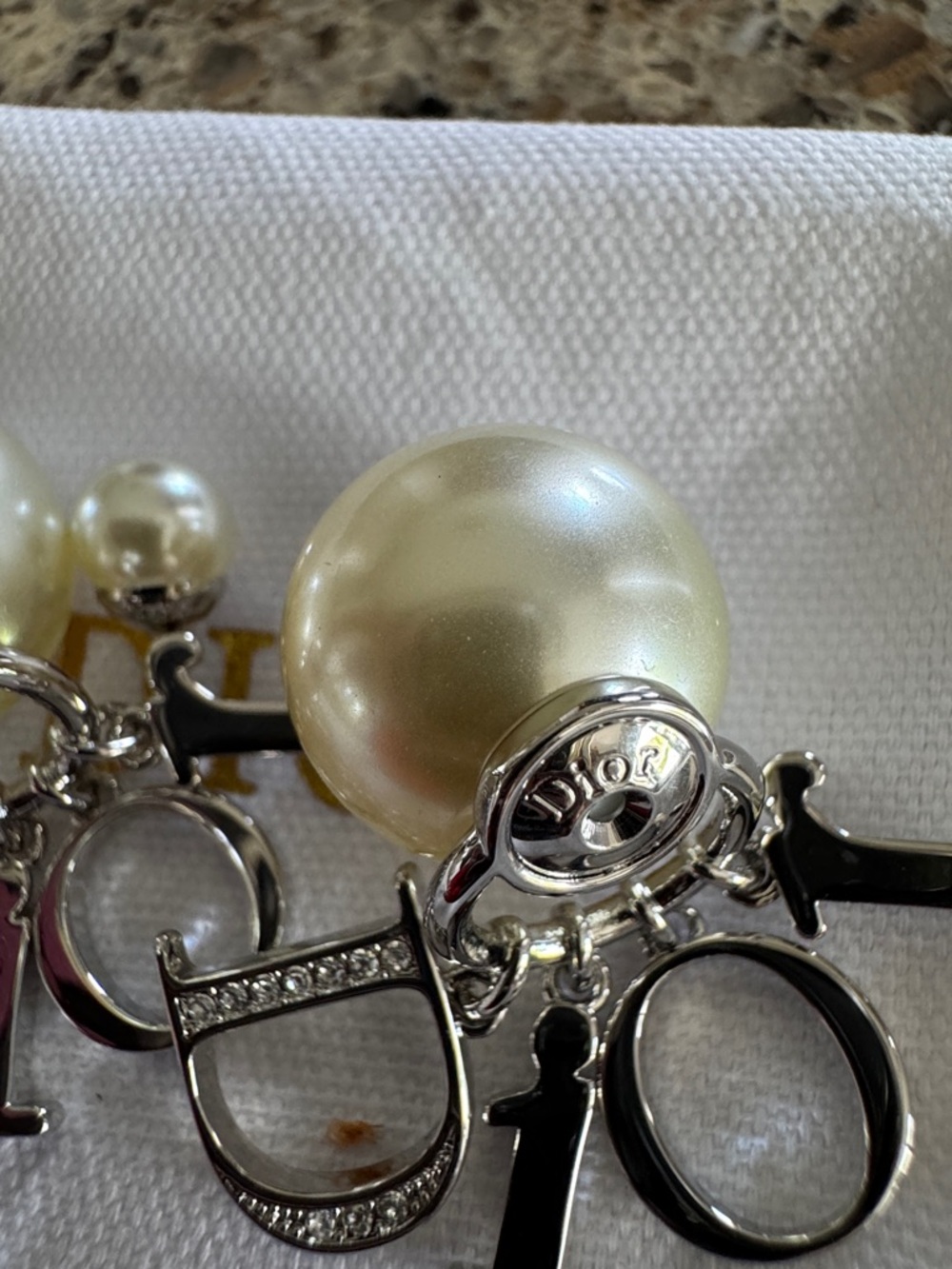 Dior Silver-Tone Pearl Double-Sided CD Logo Clip Earrings - Ivory - Picture 7 of 7